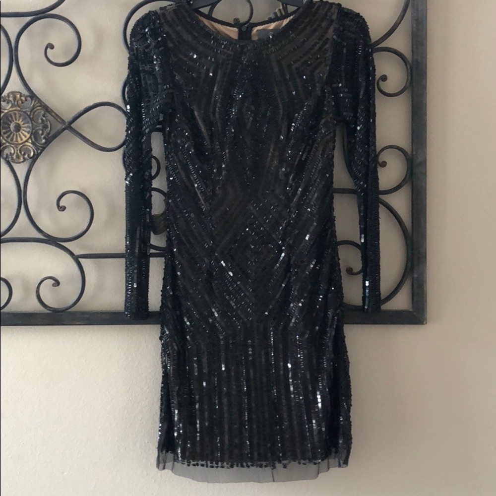 Adrianna Papell black beaded cocktail dress